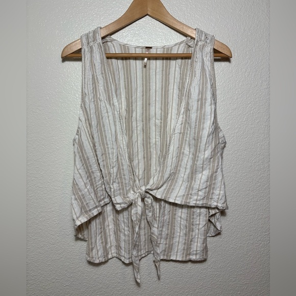 Free People Tops - Free People By My Side Striped Printed Sleeveless Blouse Top Size Large Ivory